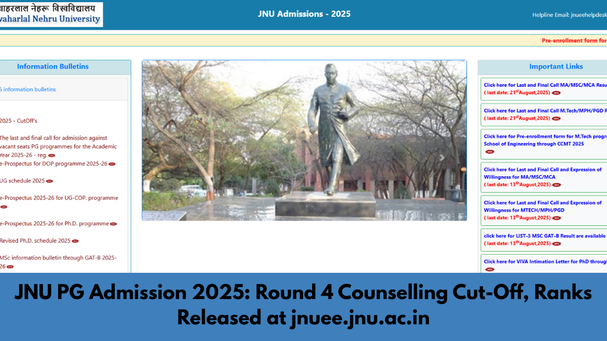 JNU PG Admission 2025: Round 4 Counselling Cut-Off, Ranks Released at jnuee.jnu.ac.in; Check Course Wise Here